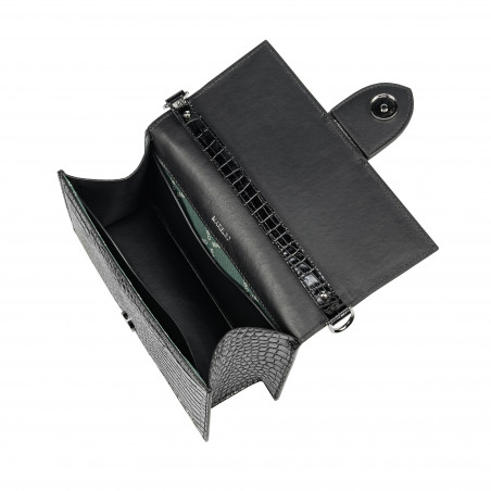 Damentasche Schultertasche 028g 01 Krokodil Lack Schwarz