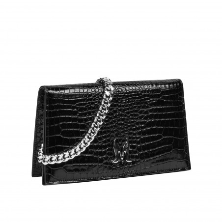 Damentasche Schultertasche 029g 01 Croco Lack Schwarz