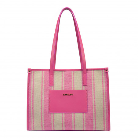 Strandtasche für Damen 031g Barbie-Rosa kombiniert