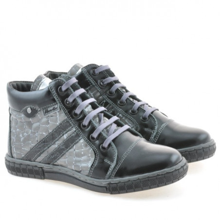 Kinderstiefel 3213 Lack Schwarz+Grau