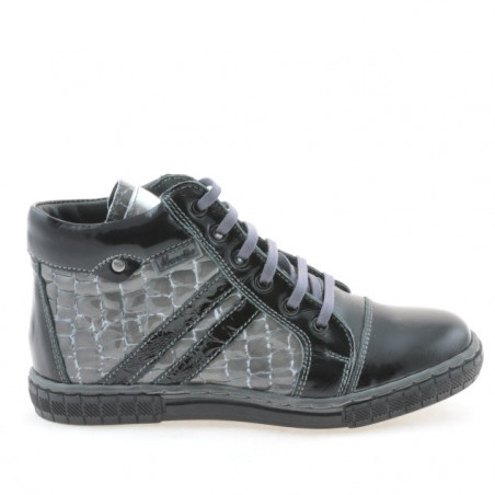 Kinderstiefel 3213 Lack Schwarz+Grau
