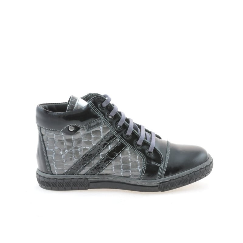 Kinderstiefel 3213 Lack Schwarz+Grau