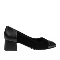 Elegante Damenschuhe 1332 Schwarz Velours kombiniert