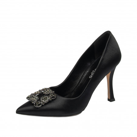 Elegante Damenschuhe 1339 schwarzer Satin
