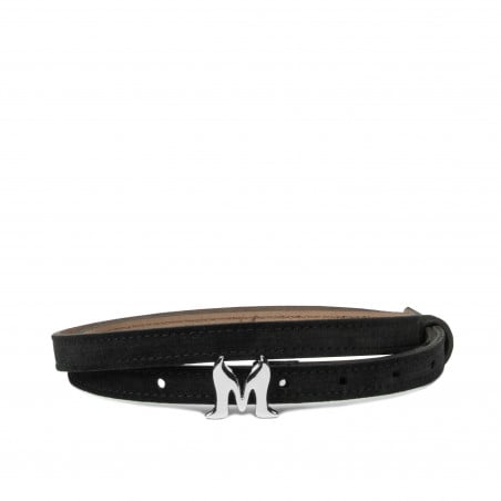 Damen Gürtel 42-1mc schwarzes Veloursleder