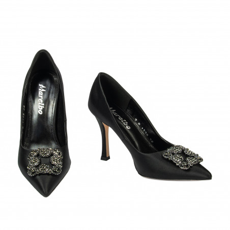 Elegante Damenschuhe 1339 schwarzer Satin