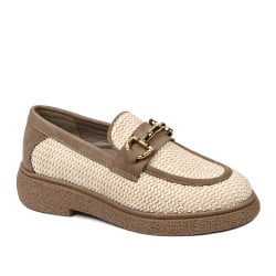 Damen Freizeitschuhe 6092 aus beigem Raffia kombiniert