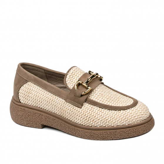 Damen Freizeitschuhe 6092 aus beigem Raffia kombiniert Damen Freizeitschuhe 6092 aus beigem Raffia kombiniert