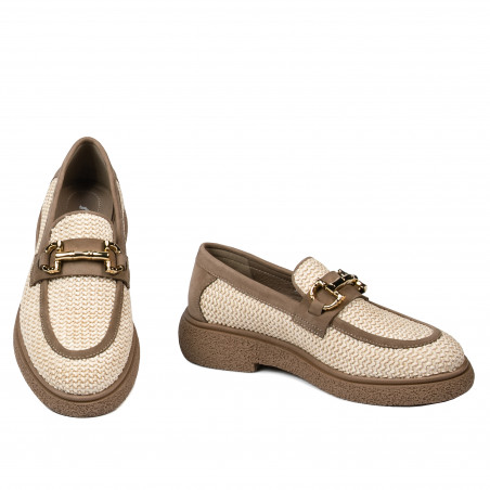 Damen Freizeitschuhe 6092 aus beigem Raffia kombiniert