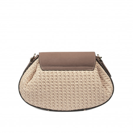 Damenschultertasche 027g Bufo Latte kombiniert mit Raffia