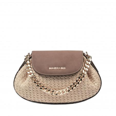 Damenschultertasche 027g Bufo Latte kombiniert mit Raffia