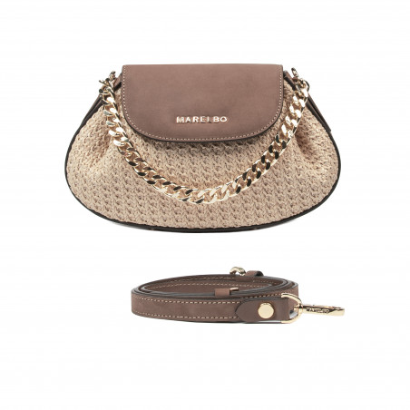 Damenschultertasche 027g Bufo Latte kombiniert mit Raffia