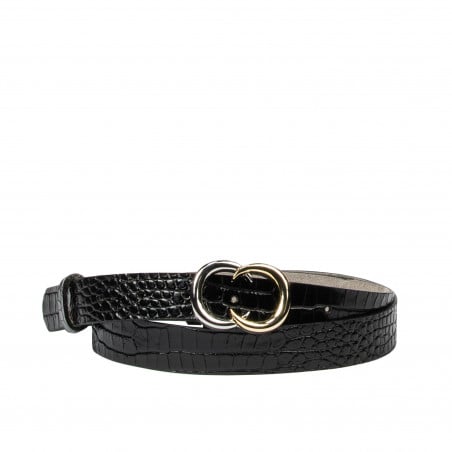 Damen Gürtel 37-1m Krokolack Schwarz