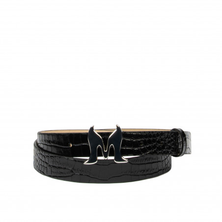 Damen-Gürtel 41-1m Kroko-Lack Schwarz