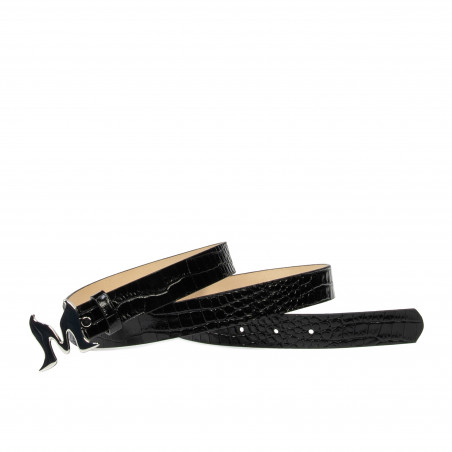 Damen-Gürtel 41-1m Kroko-Lack Schwarz