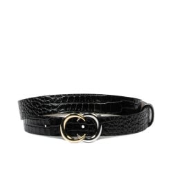Damen Gürtel 37-1m Krokolack Schwarz