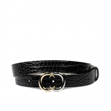 Damen Gürtel 37-1m Krokolack Schwarz