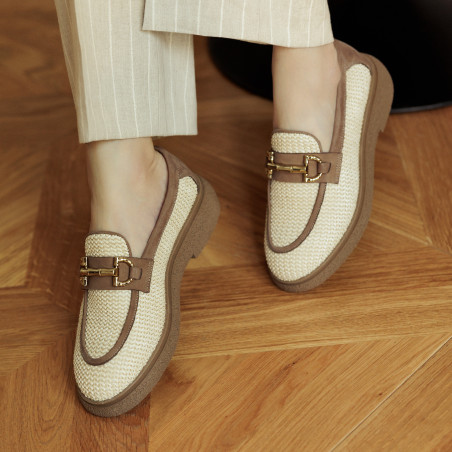 Damen Freizeitschuhe 6092 aus beigem Raffia kombiniert lifestyle