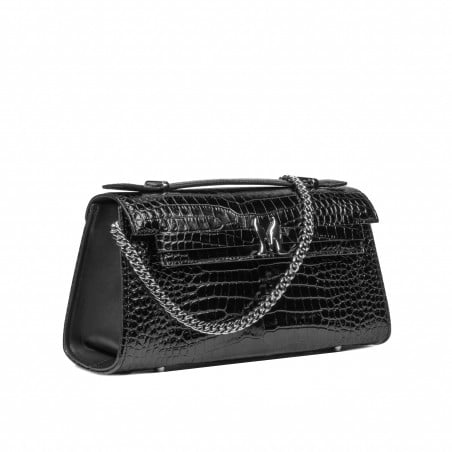 Damentasche Schultertasche 041g 01 Krokolack Schwarz
