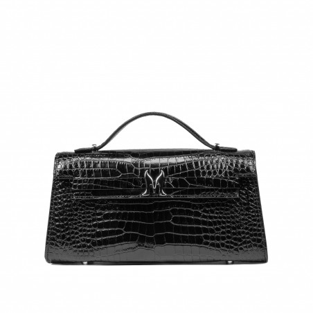 Damentasche Schultertasche 041g 01 Krokolack Schwarz