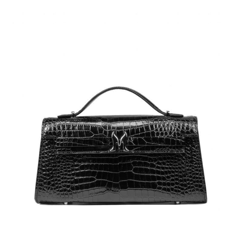 Damentasche Schultertasche 041g 01 Krokolack Schwarz