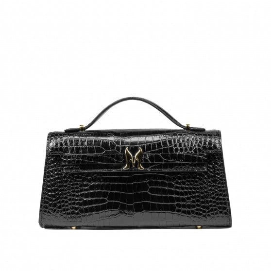 Damentasche zum Umhängen 041g Croco Lack Schwarz