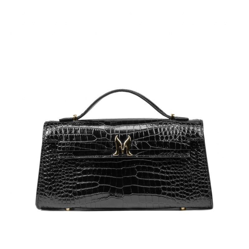 Damentasche zum Umhängen 041g Croco Lack Schwarz