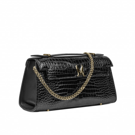 Damentasche zum Umhängen 041g Croco Lack Schwarz