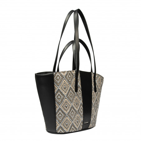 Damenstrandtasche 044g 01 Raffia Schwarz