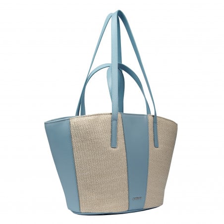 Damentasche Strand 044g 01 Blauer Himmel+Raffia