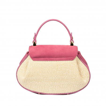 Damentasche Handtasche 042g Rosafarbenes Wildleder+Raffia