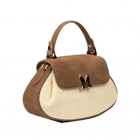 Damentasche 042g braunes Wildleder + Bast