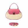 Damentasche Handtasche 042g Rosafarbenes Wildleder+Raffia