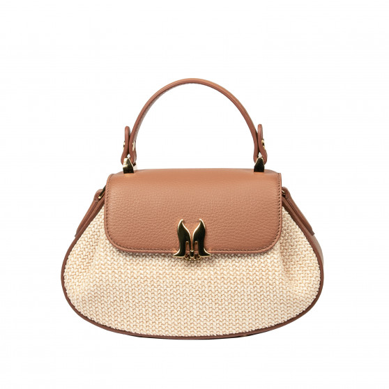 Damenhandtasche 042g biz camel+Raffia