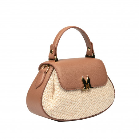 Damenhandtasche 042g biz camel+Raffia