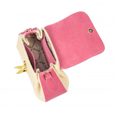 Damentasche Handtasche 042g Rosafarbenes Wildleder+Raffia