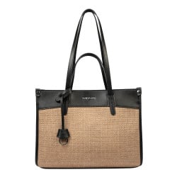 Damentasche Strand 045g 01 Schwarz Napa+Raffia Karamell