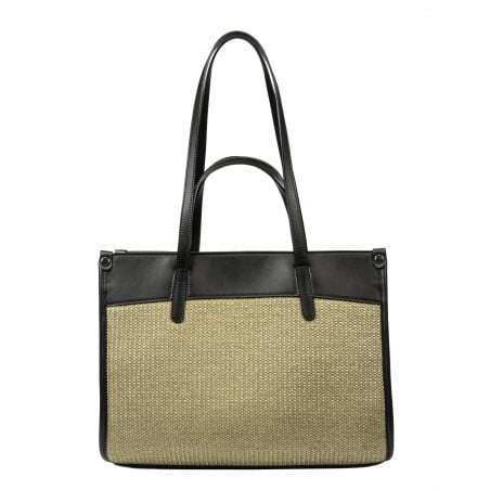 Damentasche Strand 045g 01 schwarz Napa+Raffia Sand Olive
