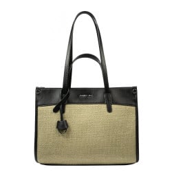 Damentasche Strand 045g 01 schwarz Napa+Raffia Sand Olive