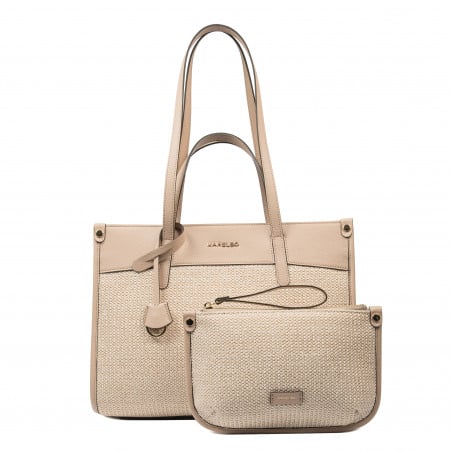 Damen-Strandtasche 045g nude+Raffia