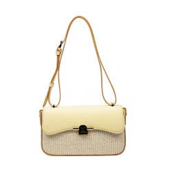 Damentasche Schultertasche 046g buttergelb + Raffia