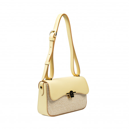 Damentasche Schultertasche 046g buttergelb + Raffia