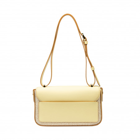 Damentasche Schultertasche 046g buttergelb + Raffia