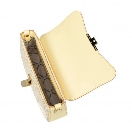 Damentasche Schultertasche 046g buttergelb + Raffia