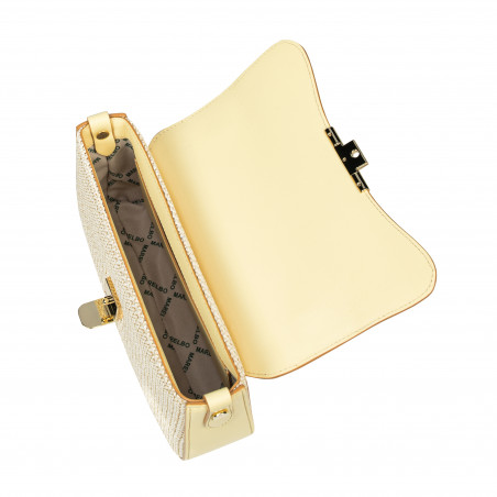 Damentasche Schultertasche 046g buttergelb + Raffia