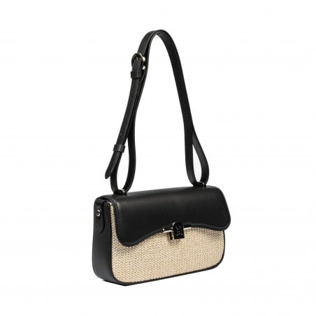 Damenschultertasche 046g 01 schwarz Nappa+Raffia