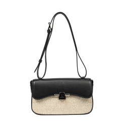 Damenschultertasche 046g 01 schwarz Nappa+Raffia