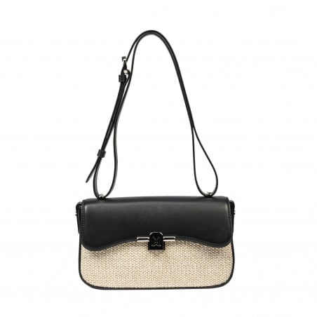 Damenschultertasche 046g 01 schwarz Nappa+Raffia