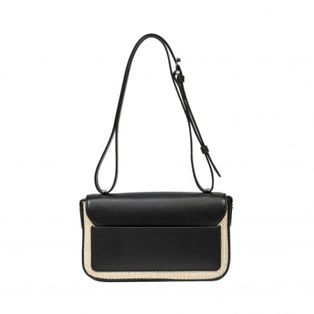 Damenschultertasche 046g 01 schwarz Nappa+Raffia