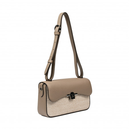 Damen-Schultertasche 046g 01 Cappuccino+Raffia